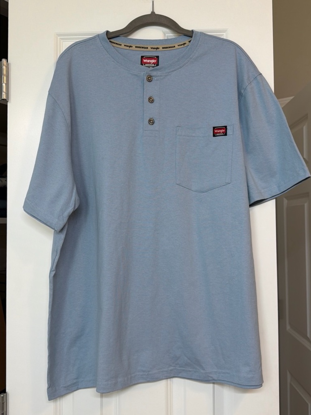 Wrangler Men’s 100% Cotton Light Blue Henley Pocket Tee